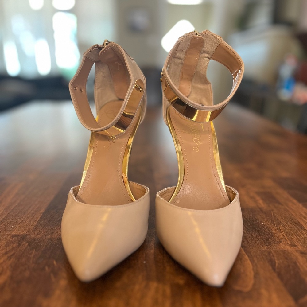 Fergie Blush Ankle Strap Heels